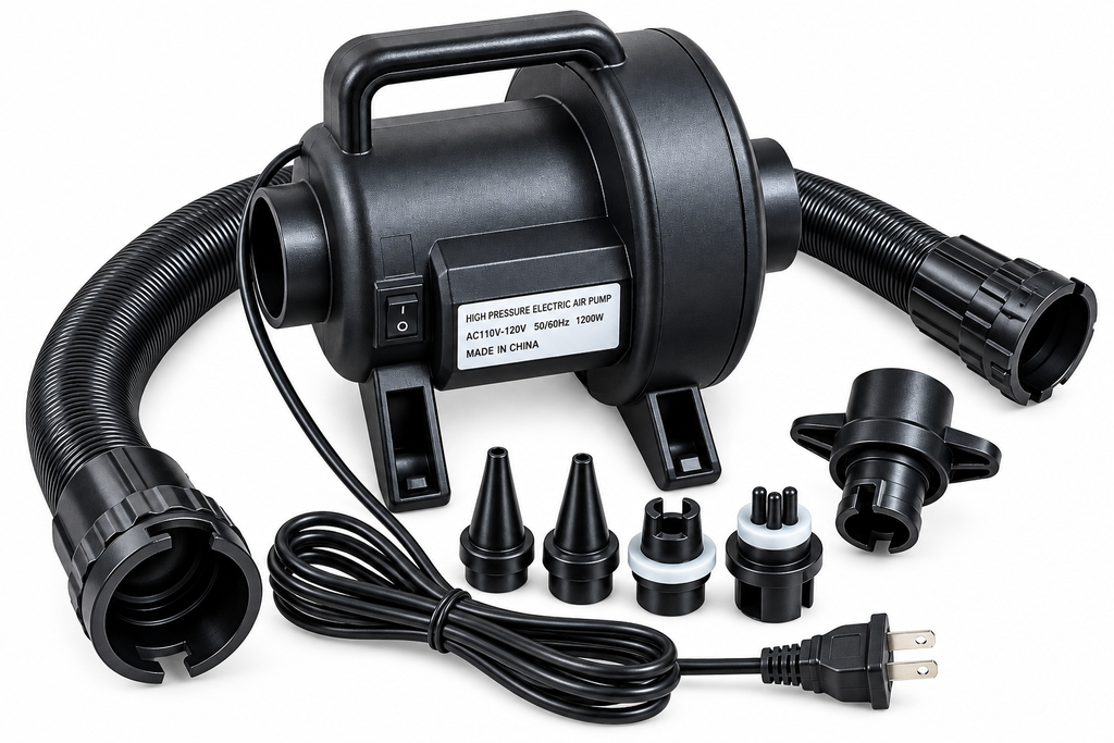 1200 Watt Fast Electric Air Pump, Various Nozzles for Inflatable Docks, Air Mattress, Pool Floats, Rafts, Quick Inflation & Deflation