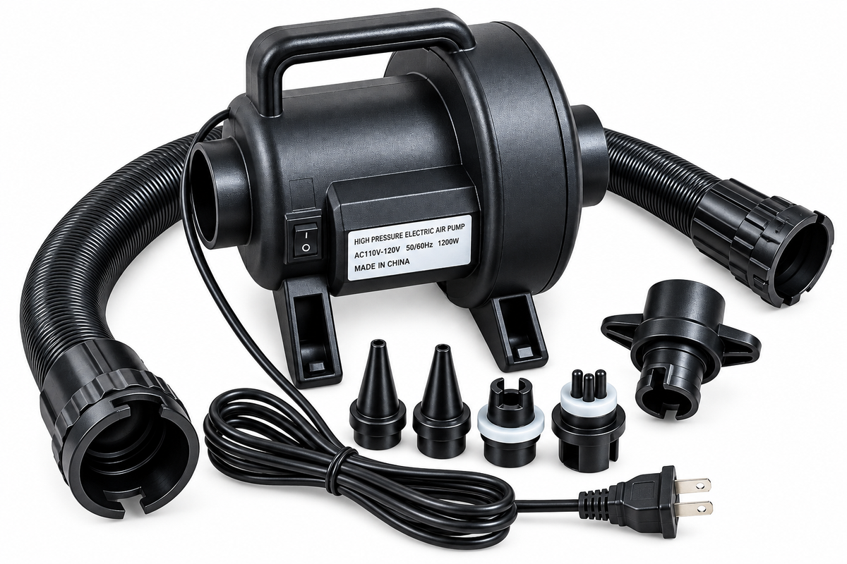 1200 Watt Fast Electric Air Pump, Various Nozzles for Inflatable Docks, Air Mattress, Pool Floats, Rafts, Quick Inflation & Deflation