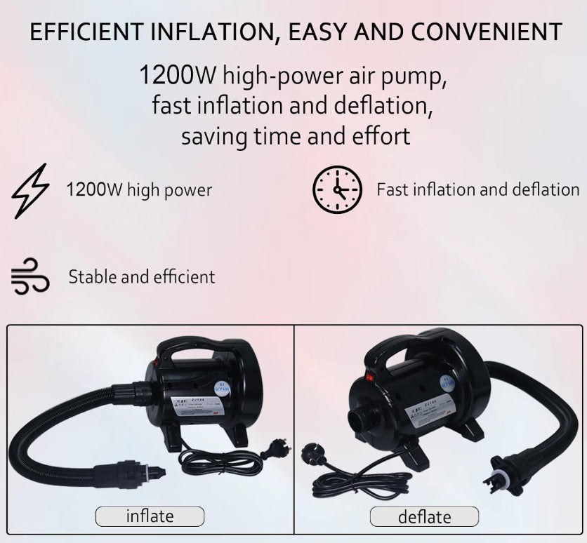 1200 Watt Fast Electric Air Pump, Various Nozzles for Inflatable Docks, Air Mattress, Pool Floats, Rafts, Quick Inflation & Deflation