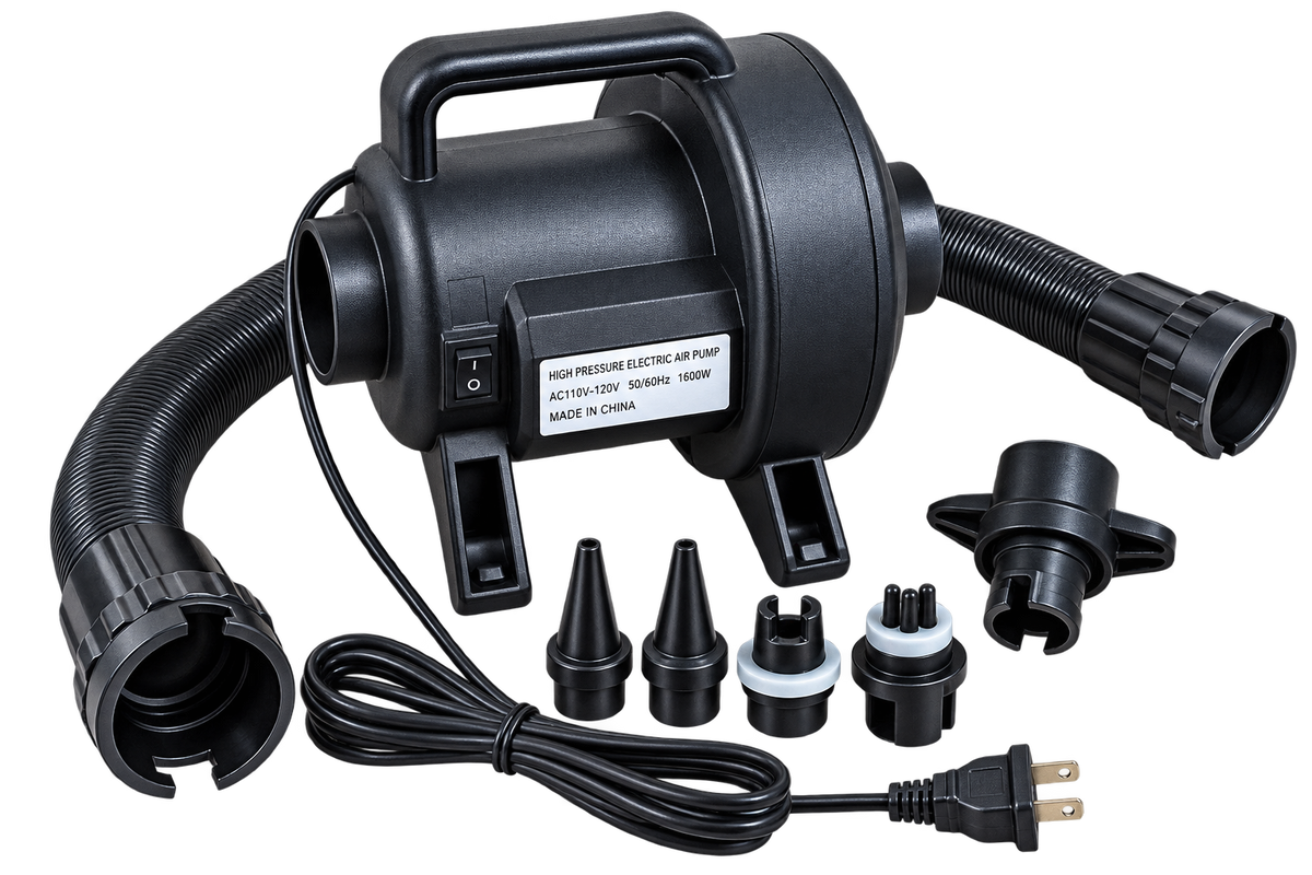 1600W Electric Air Pump - Quick Inflation & Deflation With 4 Nozzles for Inflatable Docks, Tubes, Rafts Air Beds - High Performance