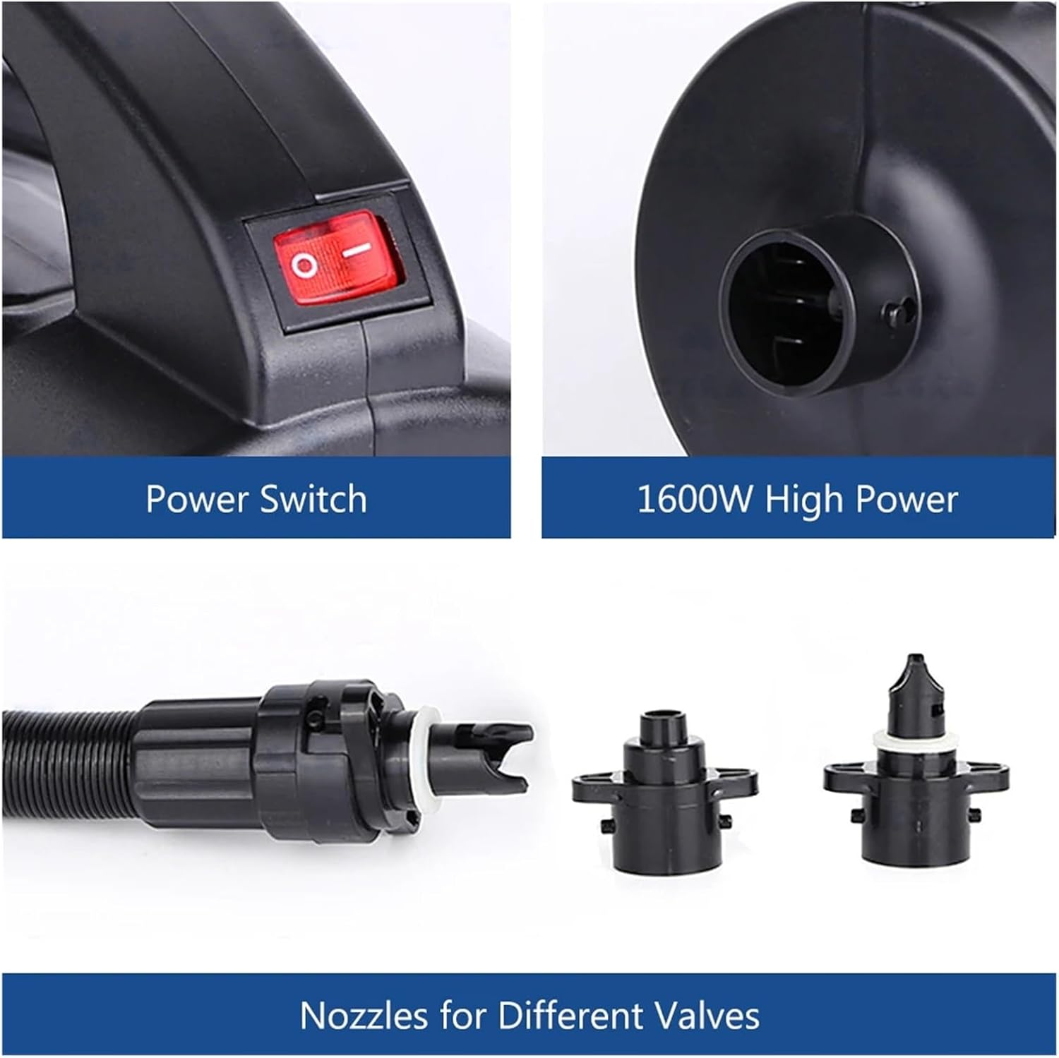 1600W Electric Air Pump - Quick Inflation & Deflation With 2 Nozzles For Inflatable Docks, Tubes, Rafts Air Beds - High Performance