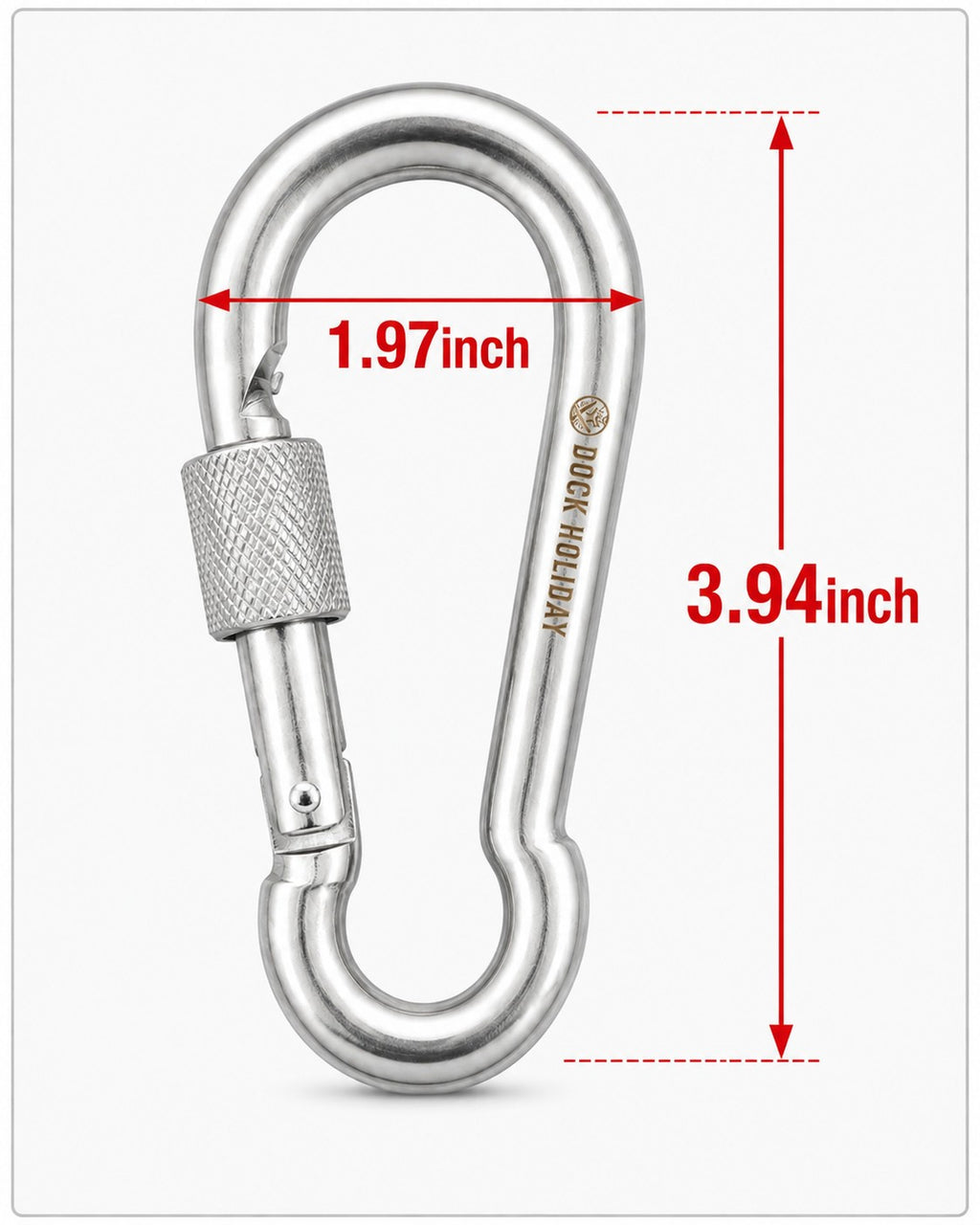 Dock Holiday (3.94" x 1.97") M10 Stainless Steel Locking Carabiners - 316 Marine Grade